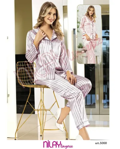 Nilay 3000-3 Saten Empirme Pijama Takım