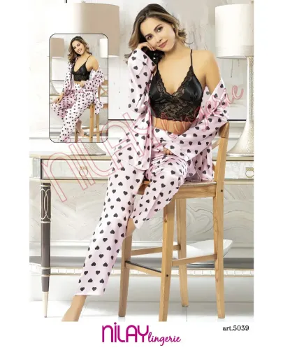 Nilay 5039 Saten Sabahlıklı Pijama Takımı